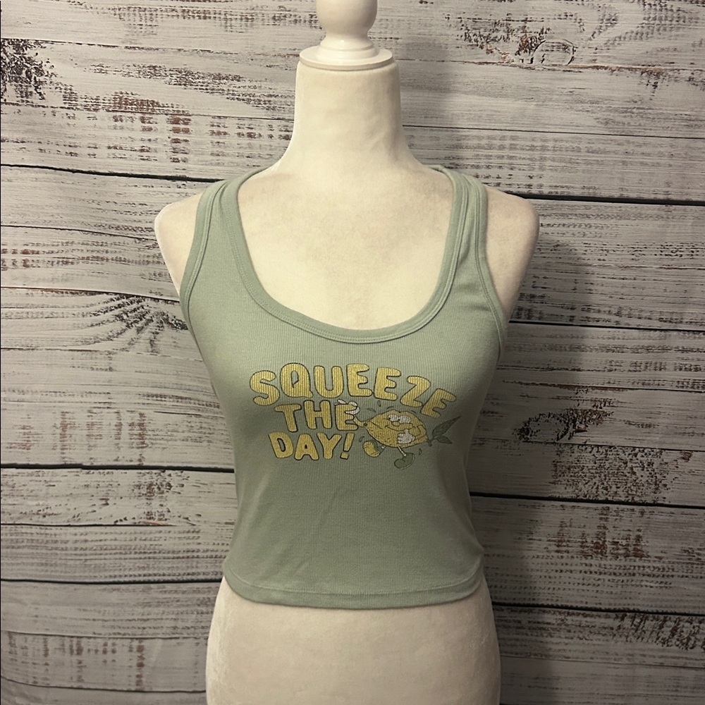 Green Tank Top with Squeeze the Day Print size medium